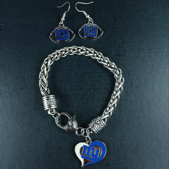 New York Giants Earrings Charm Bracelet Bundle Football Fan Jewelry NY - Picture 1 of 4